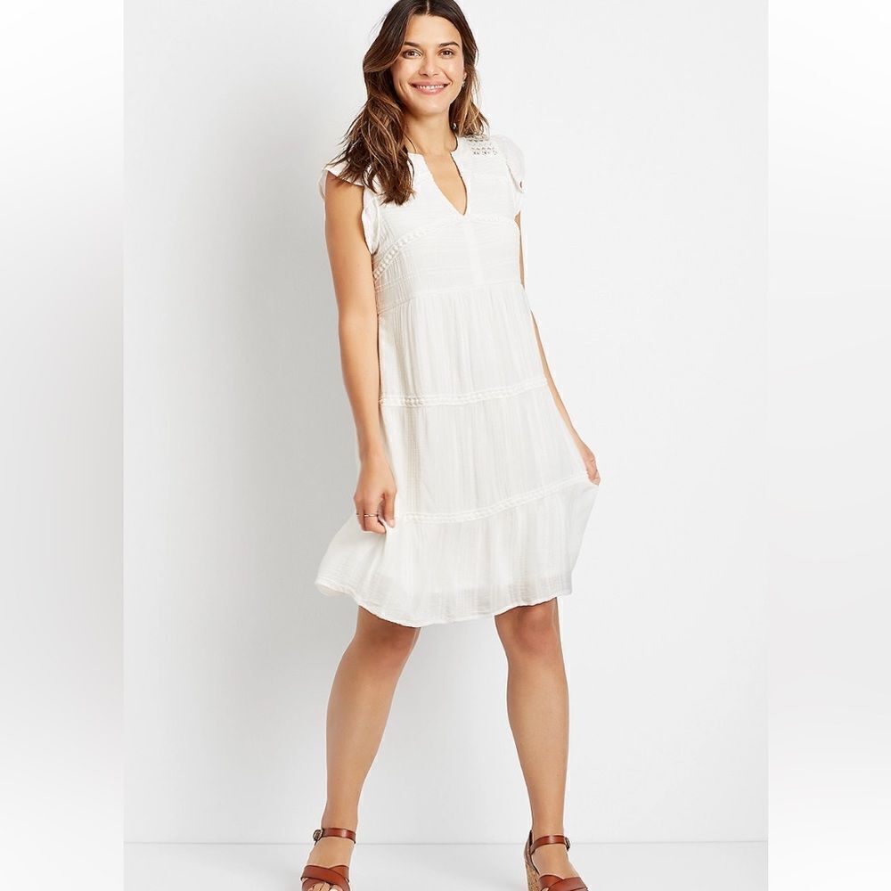 Maurice’s White Crochet V Neck Mini Dress Size Large